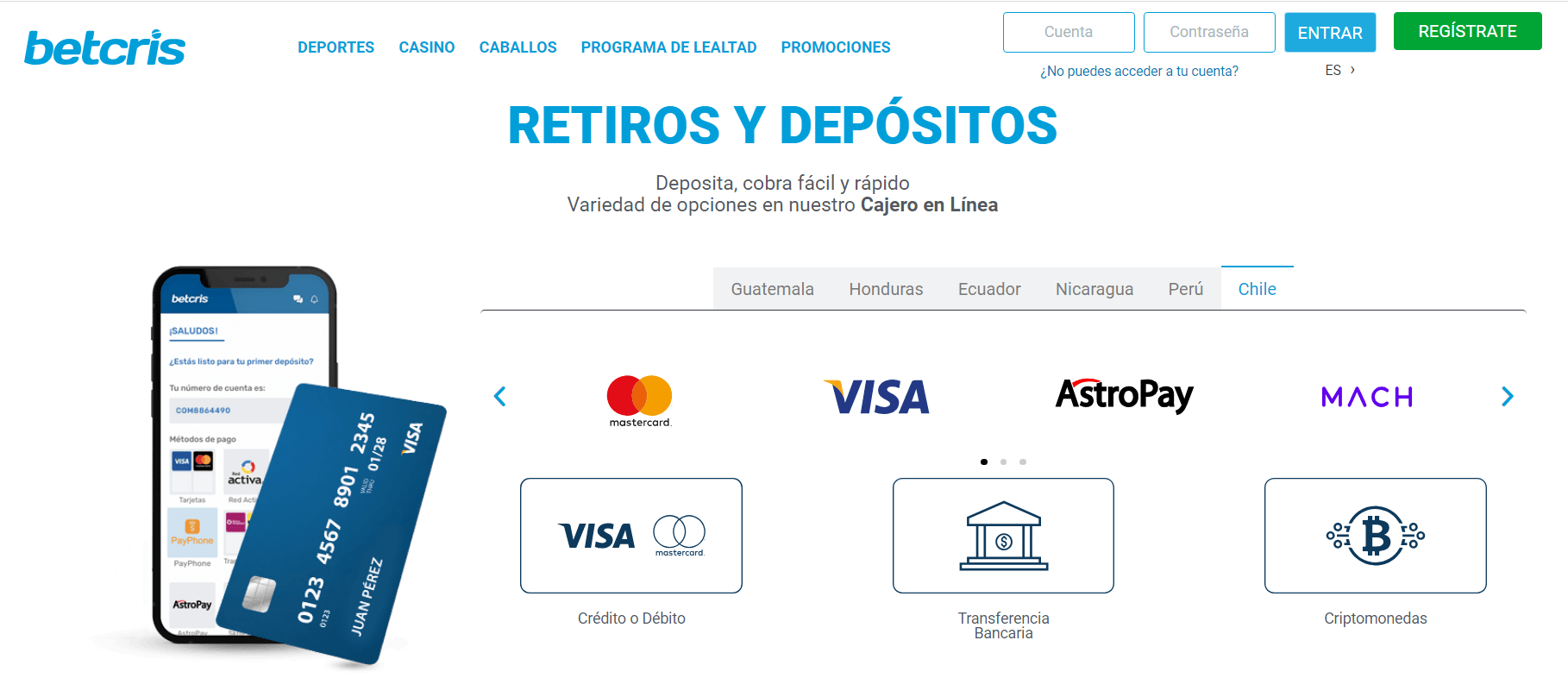 M&eacute;todos de pago de Betcris casino