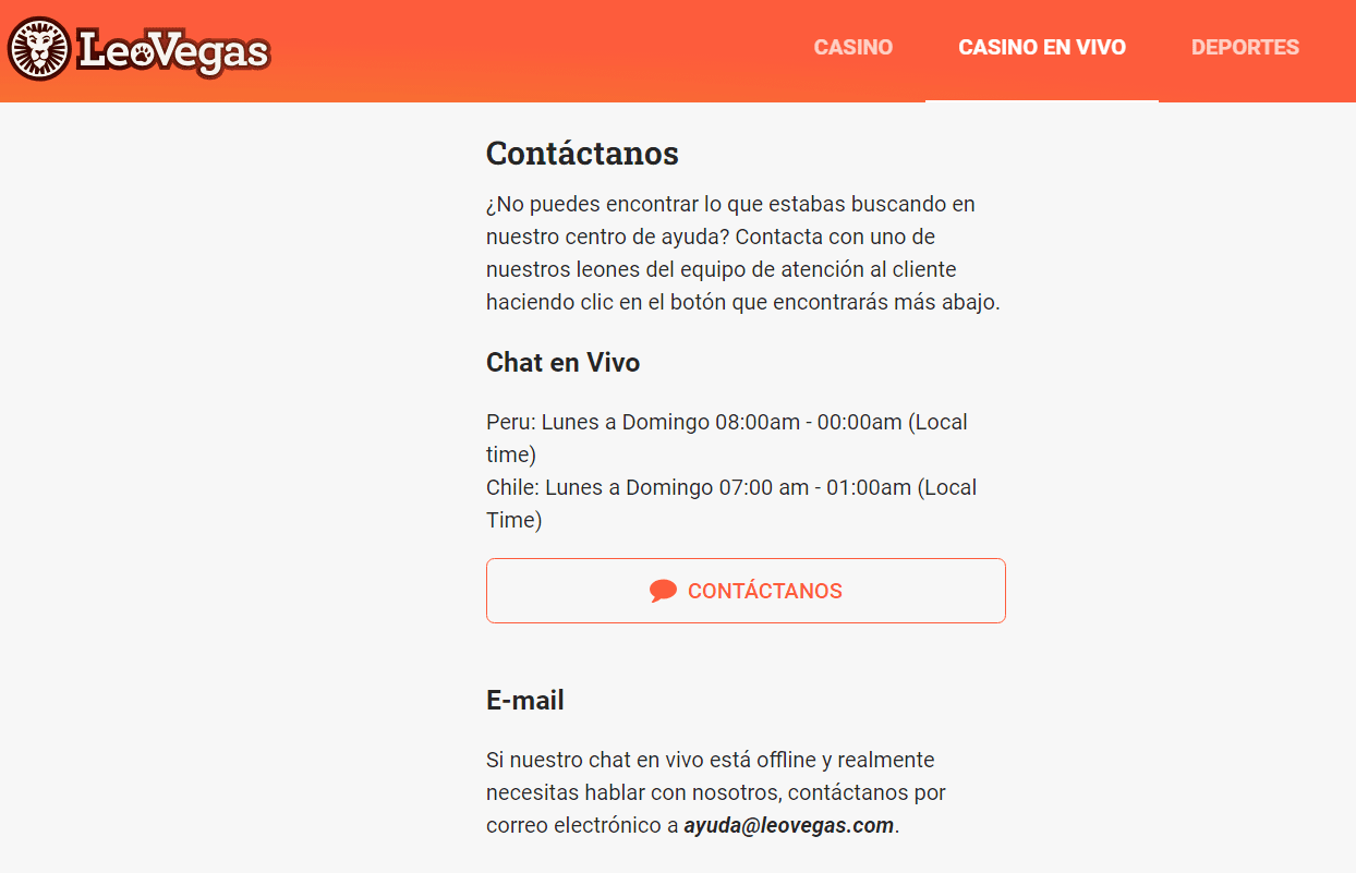 Atenci&oacute;n al cliente del casino LeoVegas