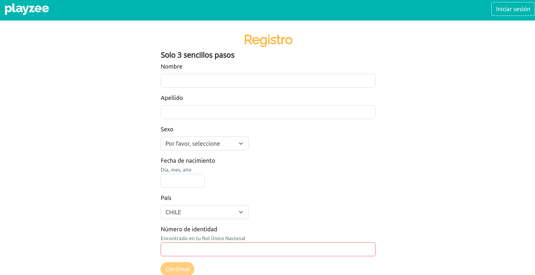 Registro en Playzee