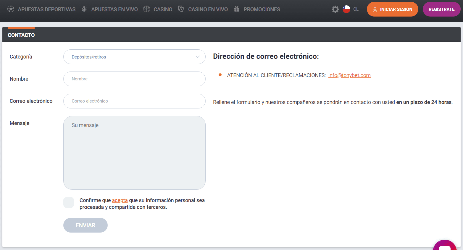 Atenci&oacute;n al cliente del casino TonyBet