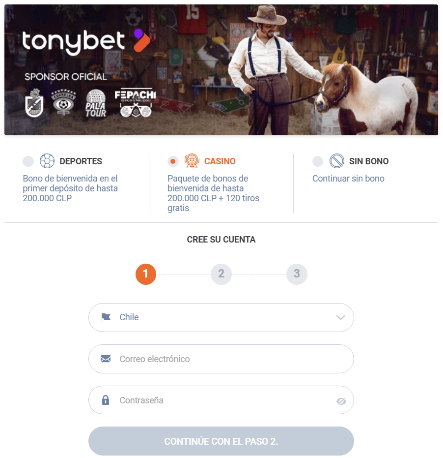 Inscripci&oacute;n en TonyBet casino