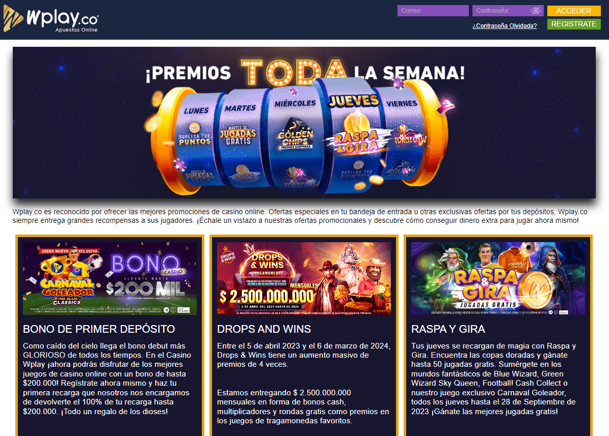 Promociones y torneos de Wplay casino