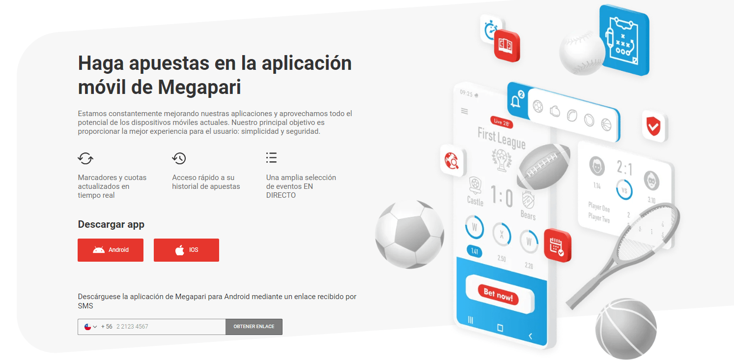 Aplicaci&oacute;n m&oacute;vil Megapari casino