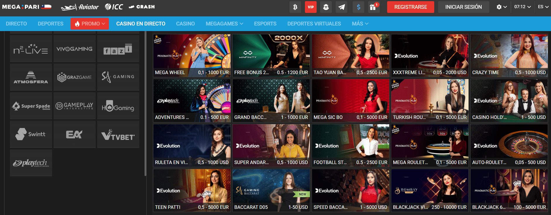 Casino en vivo Megapari