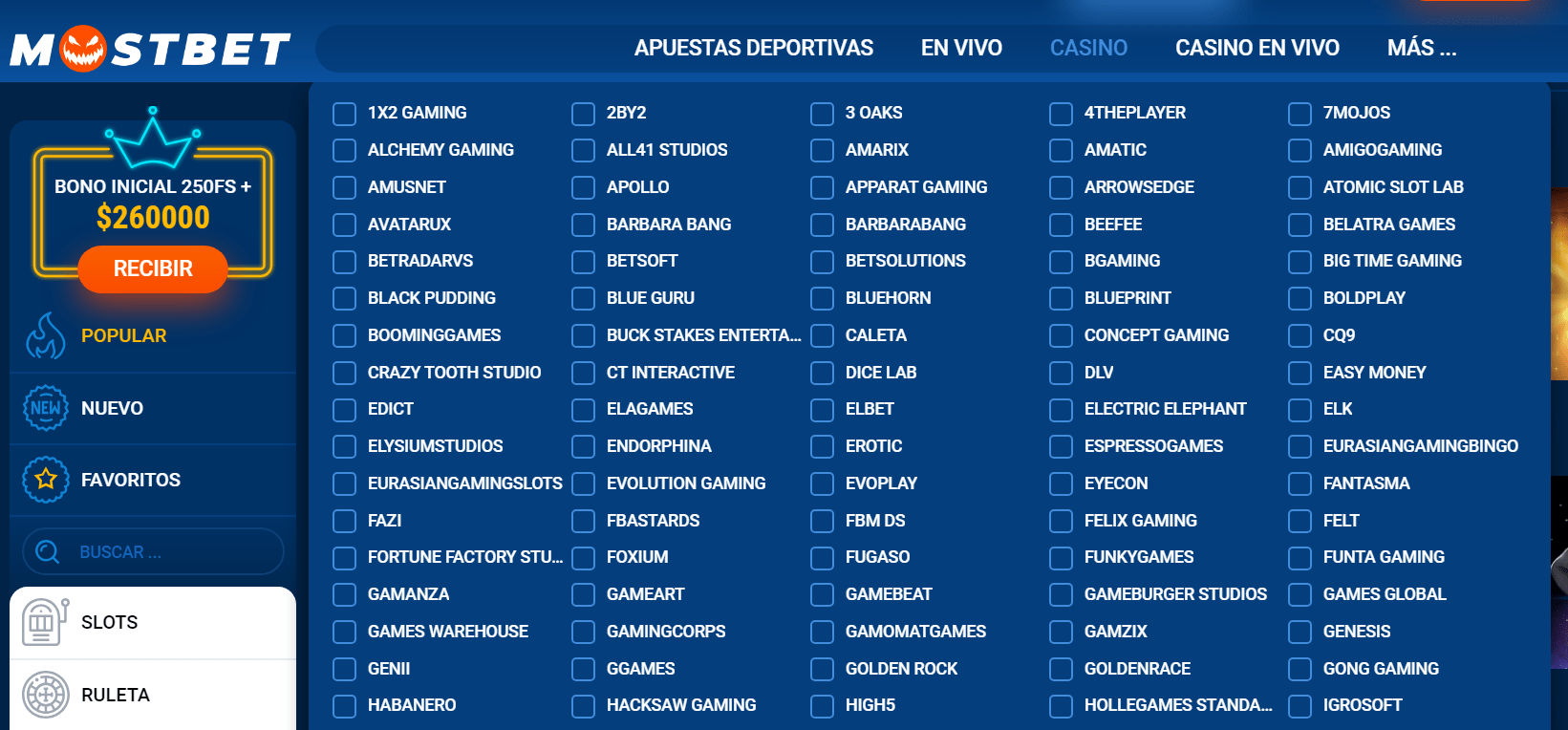 Desarrolladores de juegos de casino Mostbet