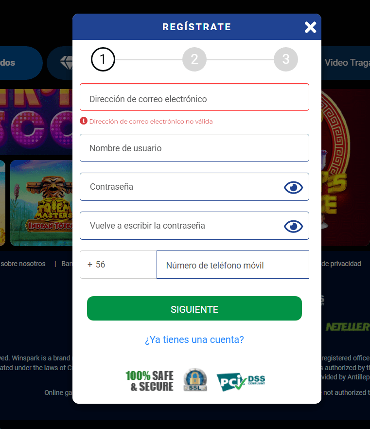 Registro en WinsPark casino