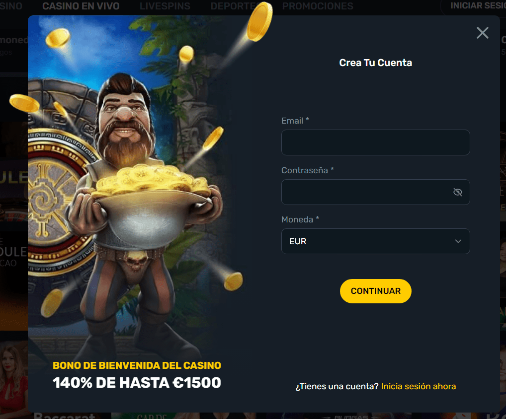 Crea tu cuenta en Campeonbet