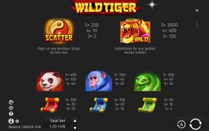 S&iacute;mbolos de Wild Tiger