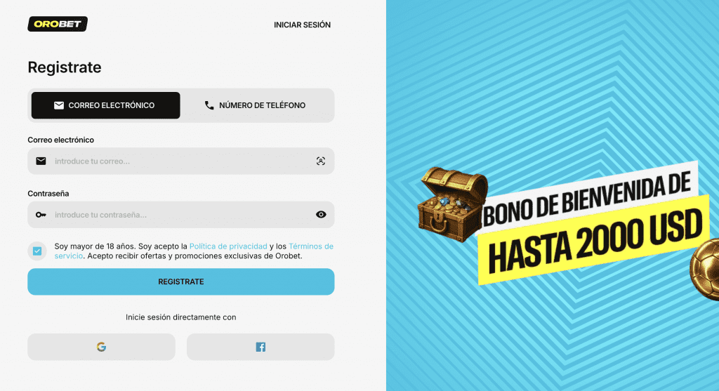 Proceso de registro en Orobet
