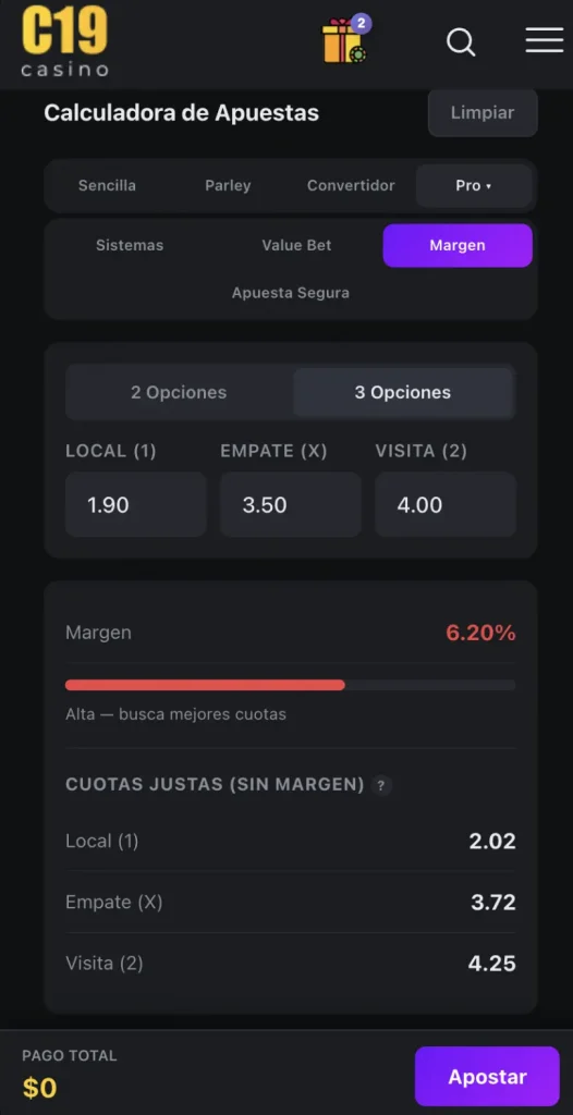 Calculadora de Apuestas de Margen